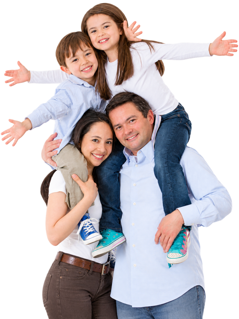 Family with children, arms outstretched
