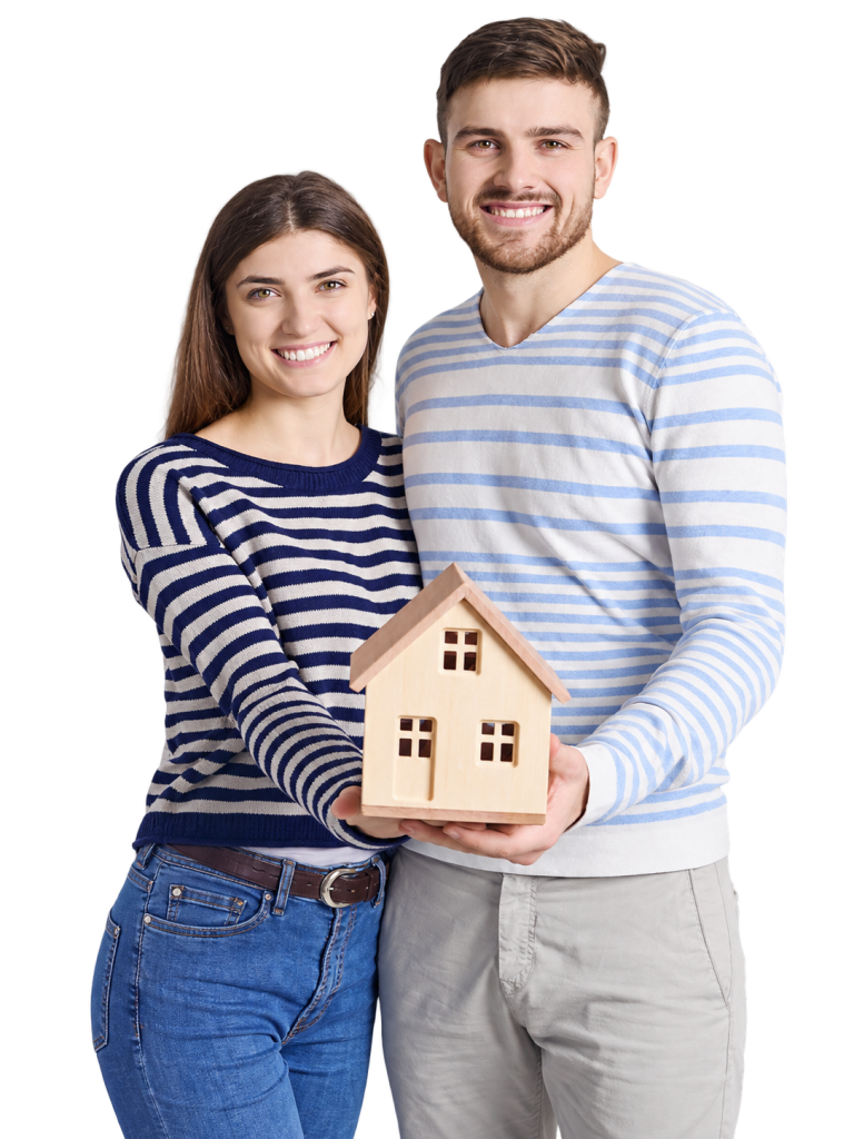 Couple holding a model house